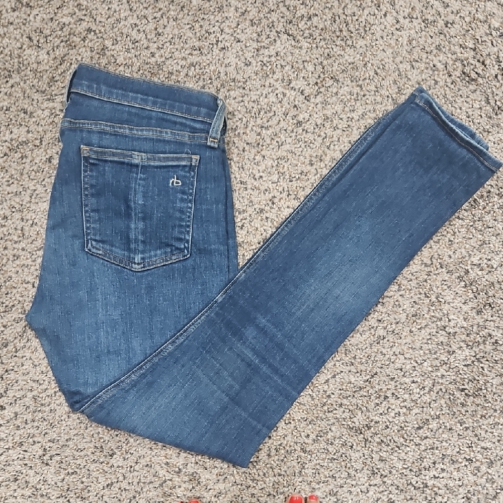 Rag & Bone Blue Skinny Mid Rise Jeans with Faded Denim